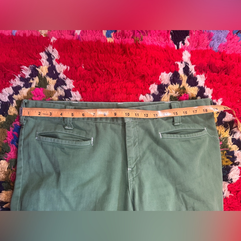 70s Vintage Snap Fly Low Waist Flared Green Jeans Sz M - Picture 5 of 8